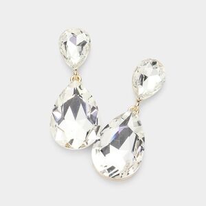 Gold Dangle Crystal Teardrop Earrings 2 Inch Cute Statement Jewelry Design